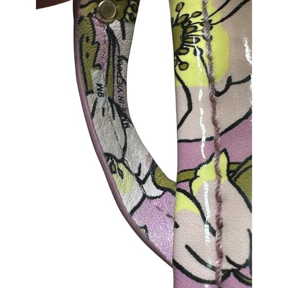 Tory Burch Miller Pink Floral Patent Logo Thong Flat Sandals Size 9 - Picture 6 of 7